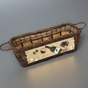 Wine Themed Vintage Decorative Basket  GUC Rustic Wicker Basket /Wine Motif
